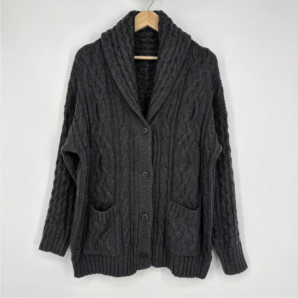 Skull Cashmere Chunky Cable Knit Grandpa Sweater Women Medium Cardigan Fisherman